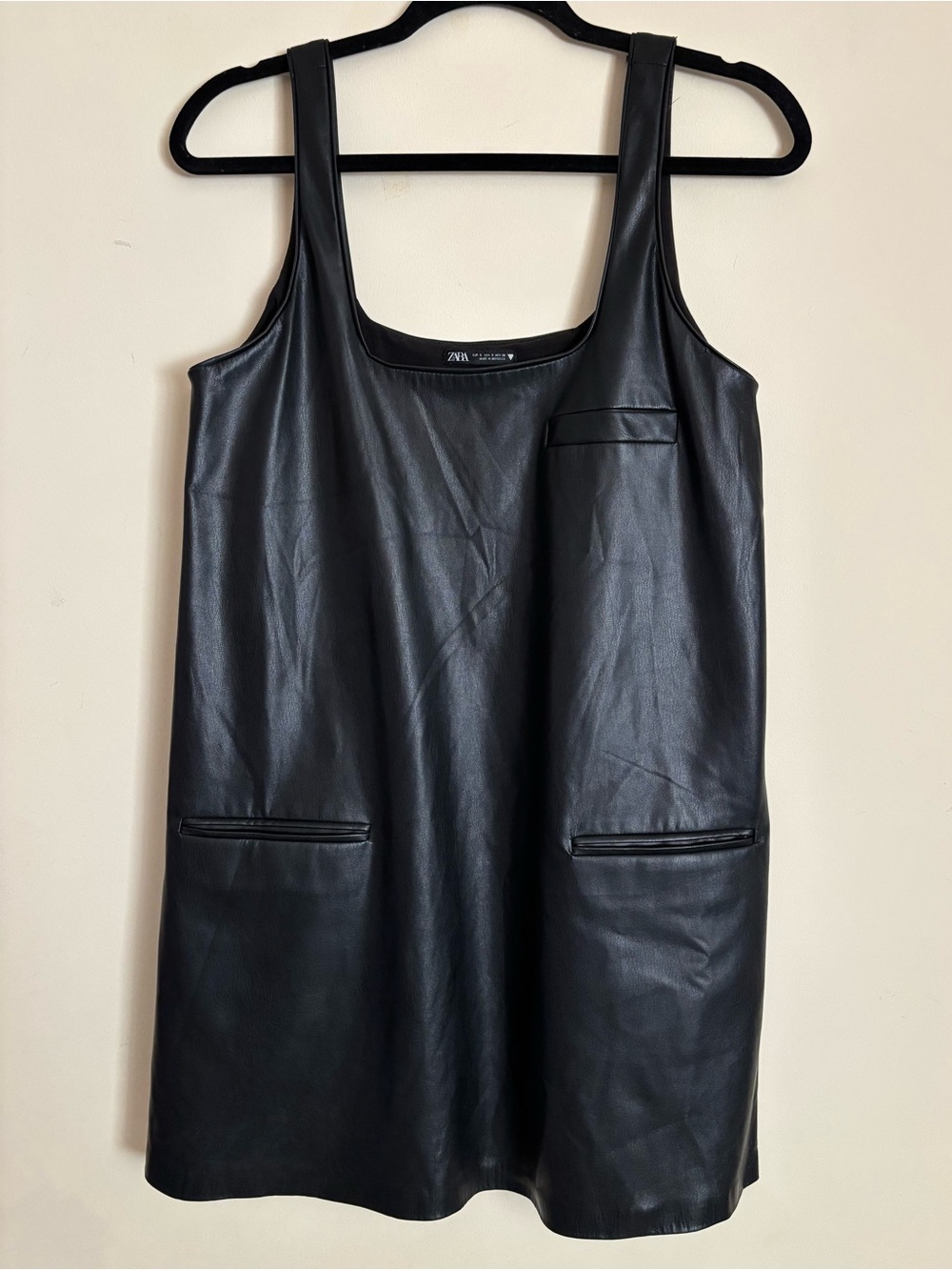 Zara Black Faux Leather Sleeveless Shift Dress